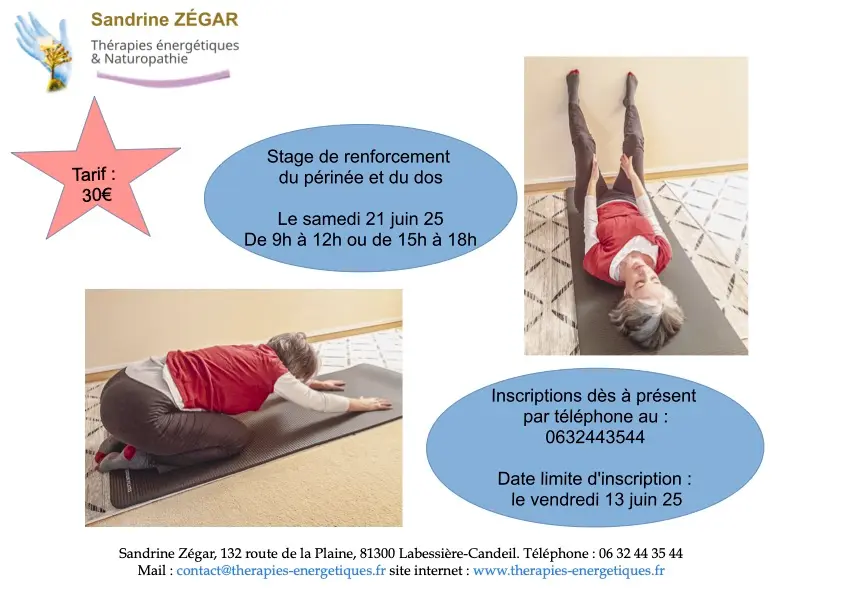Stage de renforcement du périnée et du dos avec Sandrine Zégar